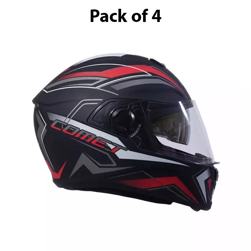 Hiker By Varroc COMET PRO MAX Helmet Black & Red Large 600 mm Full Face, HD1 (Pack of 4)