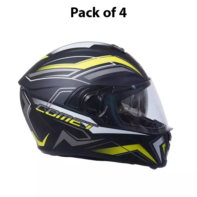 HIKER by VARROC Comet Pro Max HD2 Full Face Helmet for Men & Women 600 mm L Size Matt Black and Yellow ISI Certified Flip-Up, Lightweight, Polycarbonate Visor for Clear Visibility (Pack of 4)