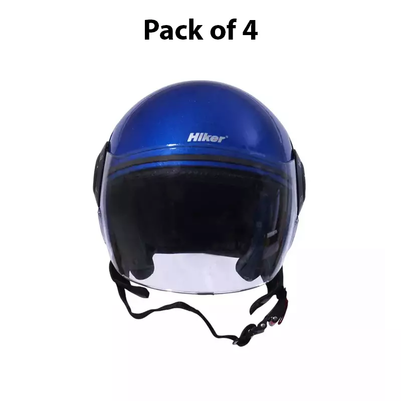 HIKER by VARROC Orbit Pro Half Face Helmet for Men & Women 580 mm S Size Gloss Blue ISI Certified, Lightweight, Polycarbonate Visor for Clear Visibility (Pack of 4)