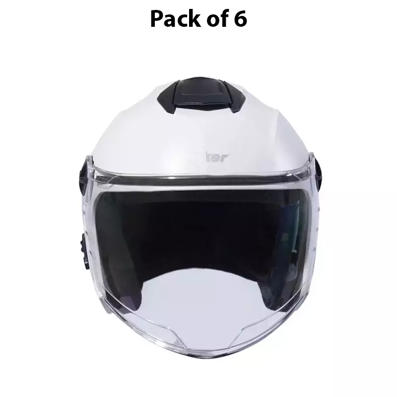 HIKER by VARROC Flash Natural Half Face Helmet for Men & Women 580 mm S Size White ISI Certified, Lightweight, Polycarbonate Glass for Clear Visibility (Pack of 10)