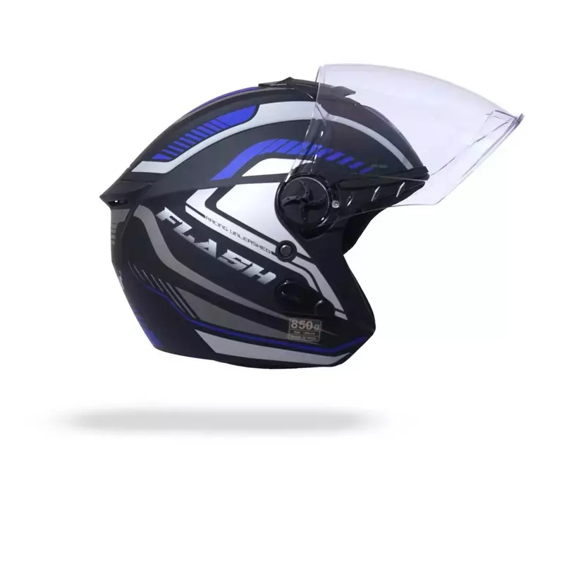 HIKER by VARROC Flash Pro Max HD4 Half Face Helmet for Men & Women 580 mm S Size Matt Black and Blue ISI Certified, Lightweight, Polycarbonate Glass for Clear Visibility (Pack of 10)