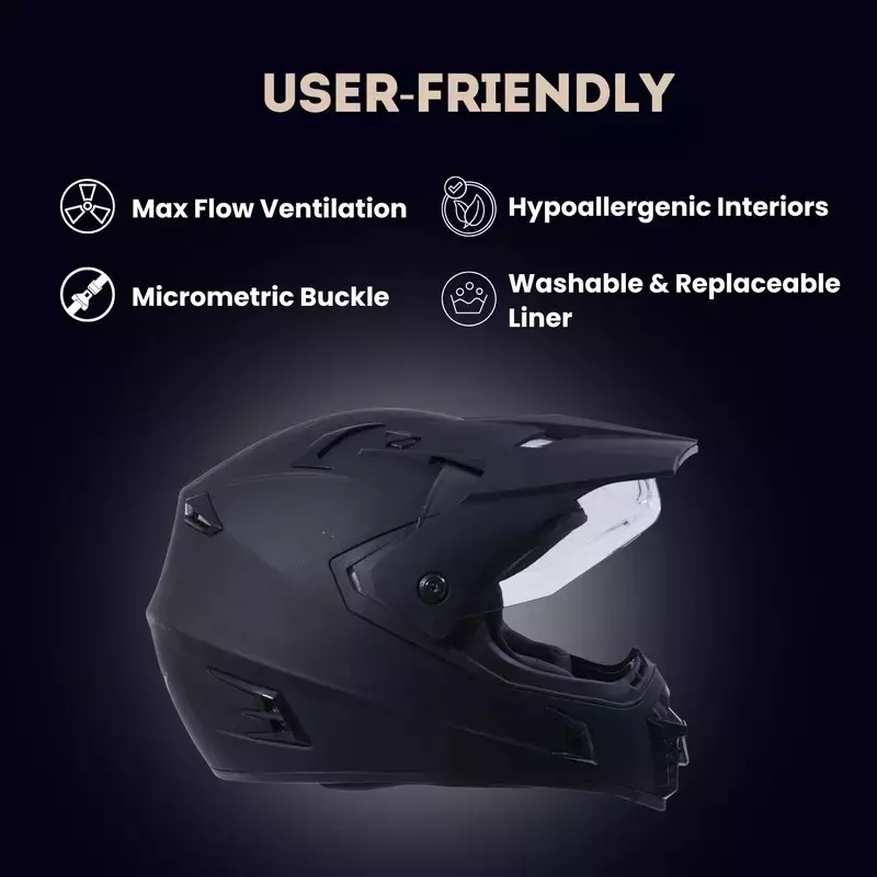 HIKER by VARROC Meteor Full Face Helmet for Men & Women 600 mm L Size Matt Black ISI Certified Flip-Up, Lightweight, Polycarbonate Visor for Clear Visibility (Pack of 10)