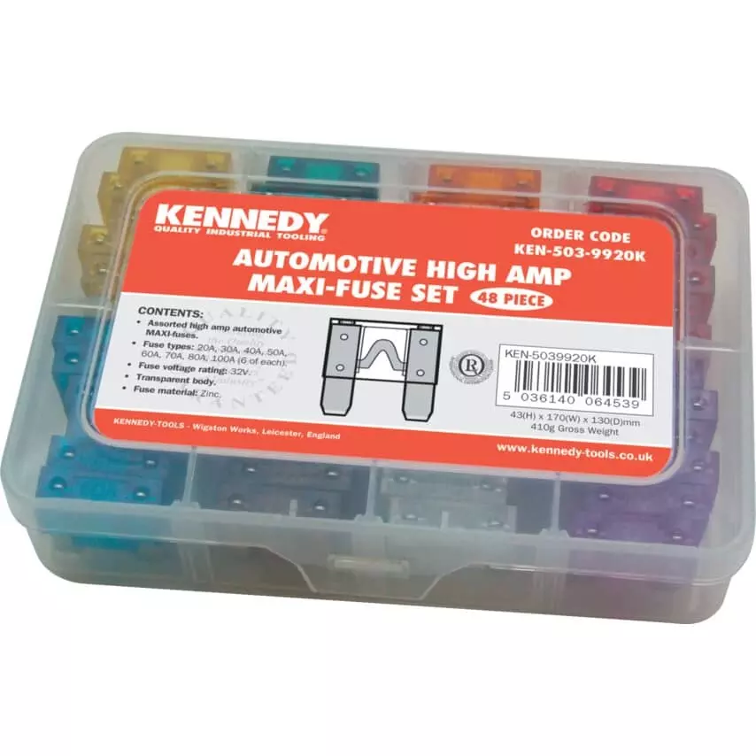Kennedy High Amp Maxi-Fuse Set 20 -100 A 32V Fuse Voltage Rating Zinc 410 g (Pack of 48)