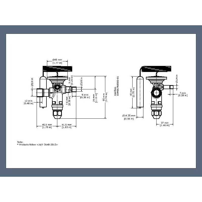 Danfoss Expansion Valve Bi-Flow Straightway Direction 9.525 mm (3/8 inch) Inlet Size, 067N2150