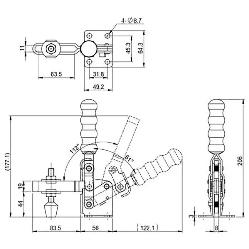 monotaro-vertical-toggle-clamp-round-grip-ss400-unichrome-pvc-handle-2616-mm-maximum-length-gh-12265