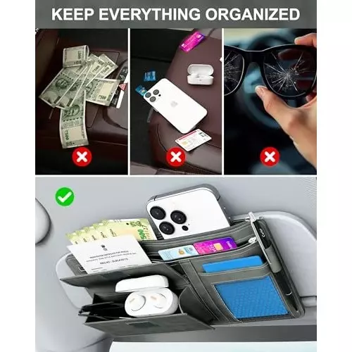 FEDUS Premium Car Sun Visor/Organiser and Document Holder Grey (Pack of 2 Pcs)