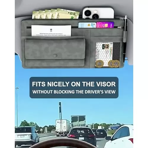 FEDUS Premium Car Sun Visor/Organiser and Document Holder Grey (Pack of 2 Pcs)