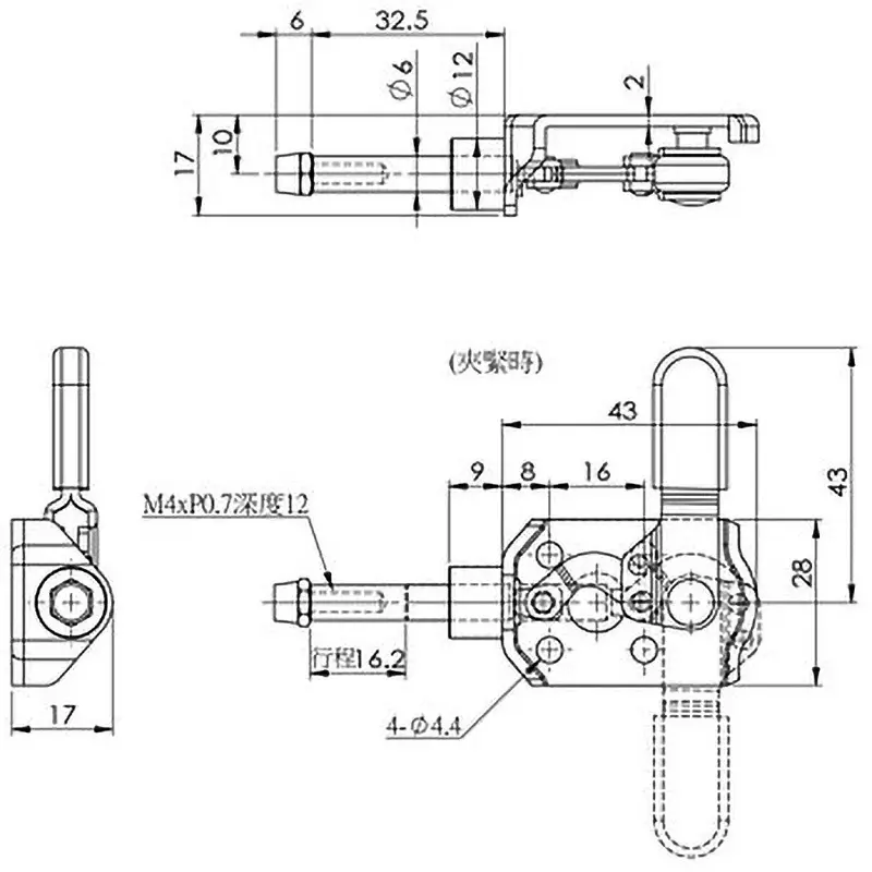 monotaro-side-push-toggle-clamp-horizontal-lever-ss400-unichrome-pvc-handle-1029-mm-maximum-length-gh-301-cmr