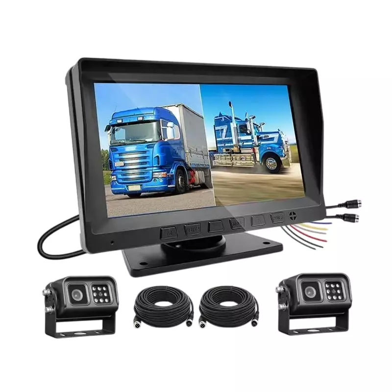 Justrack 7 Inch (177.8 mm) Monitor With 2 Camera & Aviation Cable Kit 2 Channel Suitable for Car, Bus, Truck and Heavy Duty Vehicles, JT-MMD01-7-IR-2