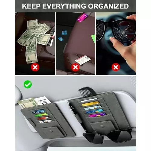 FEDUS Premium Car Sun Visor/Organiser and Document Holder Ash Grey