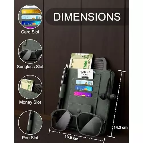 FEDUS Premium Car Sun Visor/Organiser and Document Holder Ash Grey