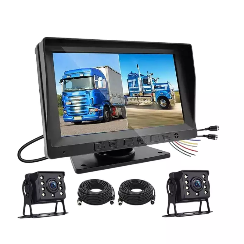 Justrack 7 Inch (177.8 mm) Monitor With 2 Camera & Aviation Cable Kit 2 Channel Suitable for Car, Bus, Truck and Heavy Duty Vehicles, JT-MMD01-7-LED-2