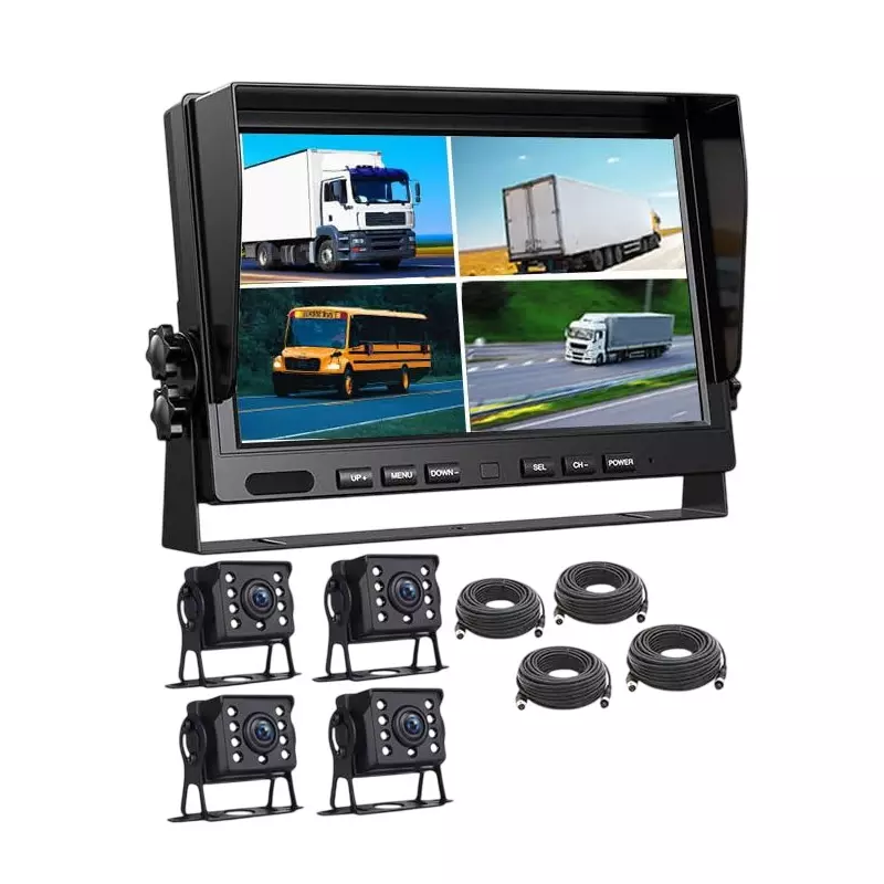 Justrack 10 Inch (254 mm) Monitor With 4 Camera & Aviation Cable Kit 4 Channel Suitable for Car, Bus, Truck and Heavy Duty Vehicles, JT-MMD01-10-LED-4