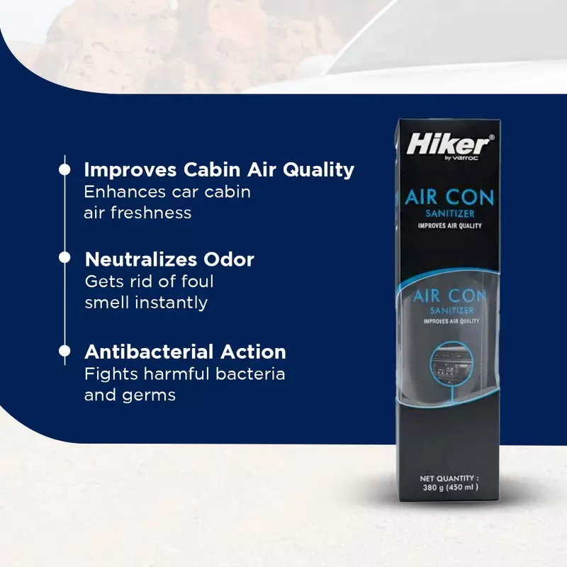 Hiker by Varroc Air Con Sanitizer Spray 450 ml Removes Dust, Neutralises Odour, Antibacterial, Improves Air Quality, Easy Application