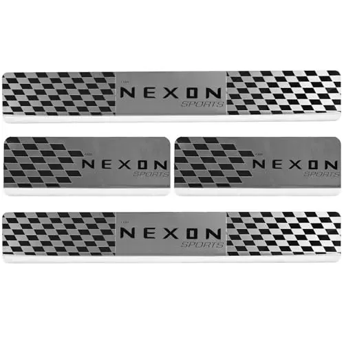AllExtreme Car Door Foot Step Sill Plate Mirror Finish Silver Stainless Stee Compatible For Nexon (Set of 4)