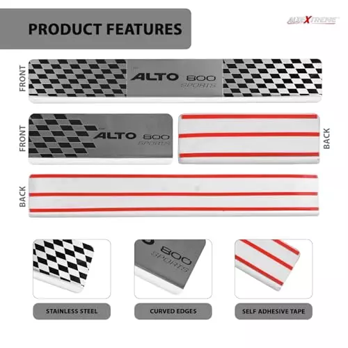 AllExtreme Car Door Foot Step Sill Plate Mirror Finish Silver Stainless Stee Compatible For Alto-800  (Set of 4)