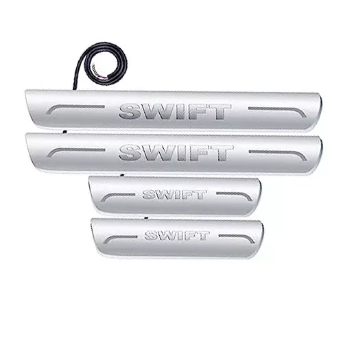 Auto Pearl Car Door Foot Step Led Sill/Scuff Plates Mirror Finish Silver Compatible For Maruti Suzuki Swift (2018-2022), LEDSillPLATE_Sil_Swift2018_22 (Set of 4)