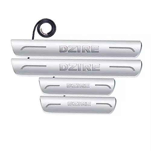Auto Pearl Car Door Foot Step Led Sill/Scuff Plates Mirror Finish Silver Compatible For Maruti Suzuki Dzire T3 (2016-2017), LEDSillPLATE_Sil_DzireT32016_17 (Set of 4)
