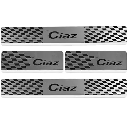 AllExtreme Car Door Foot Step Sill Plate Mirror Finish Silver Stainless Stee Compatible For Ciaz  (Set of 4)