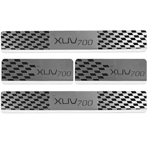 AllExtreme Car Door Foot Step Sill Plate Mirror Finish Silver Stainless Stee Compatible For XUV-700  (Set of 4)