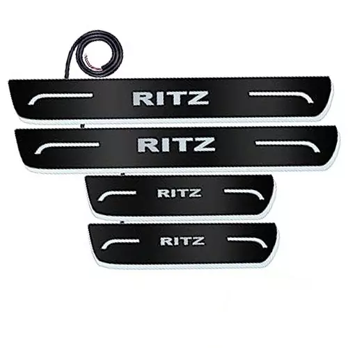 Auto Pearl Car Door Foot Step Led Sill/Scuff Plates Mirror Finish Black Compatible For Maruti Suzuki Ritz T2 (2015-2017), LEDBlklPLATE_Blk_RitzT22015_17 (Set of 4)
