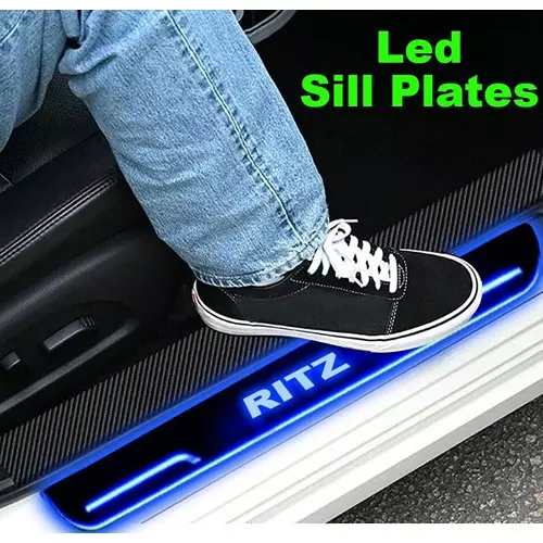 Auto Pearl Car Door Foot Step Led Sill/Scuff Plates Mirror Finish Black Compatible For Maruti Suzuki Ritz T2 (2015-2017), LEDBlklPLATE_Blk_RitzT22015_17 (Set of 4)