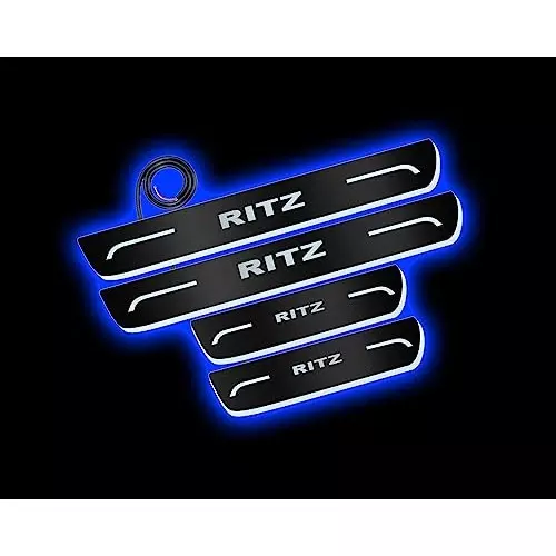 Auto Pearl Car Door Foot Step Led Sill/Scuff Plates Mirror Finish Black Compatible For Maruti Suzuki Ritz T2 (2015-2017), LEDBlklPLATE_Blk_RitzT22015_17 (Set of 4)