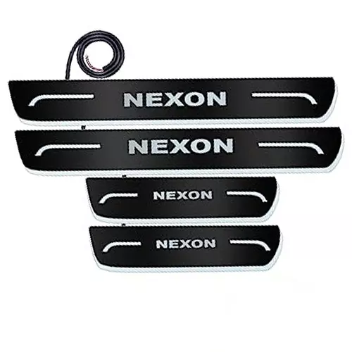 Auto Pearl Car Door Foot Step Led Sill/Scuff Plates Mirror Finish Black Compatible For Tata Nexon (2017-2019), LEDBlklPLATE_Blk_Nexon2017_19 (Set of 4)