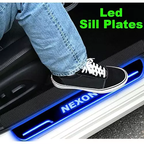 Auto Pearl Car Door Foot Step Led Sill/Scuff Plates Mirror Finish Black Compatible For Tata Nexon (2017-2019), LEDBlklPLATE_Blk_Nexon2017_19 (Set of 4)
