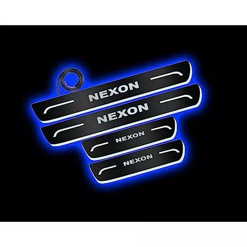 Auto Pearl Car Door Foot Step Led Sill/Scuff Plates Mirror Finish Black Compatible For Tata Nexon (2017-2019), LEDBlklPLATE_Blk_Nexon2017_19 (Set of 4)