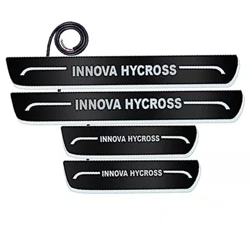 Auto Pearl Car Door Foot Step Led Sill/Scuff Plates Mirror Finish Black Compatible For Toyota Innova Hycross 2023, LEDBlklPLATE_Blk_InnovaHycross2023 (Set of 4)