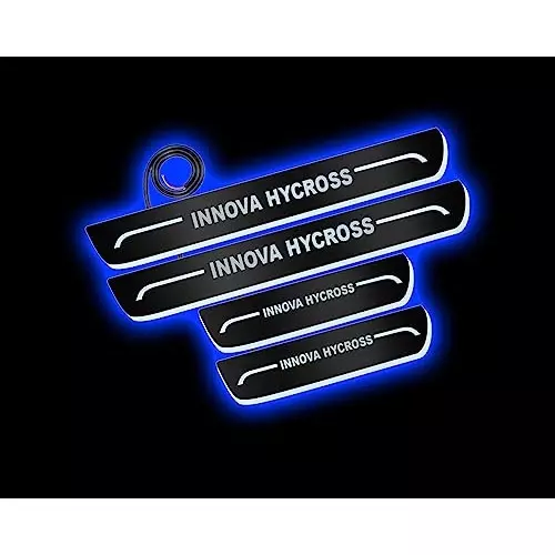 Auto Pearl Car Door Foot Step Led Sill/Scuff Plates Mirror Finish Black Compatible For Toyota Innova Hycross 2023, LEDBlklPLATE_Blk_InnovaHycross2023 (Set of 4)