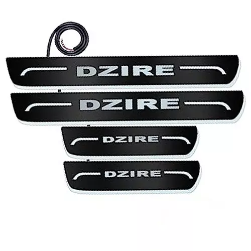 Auto Pearl Car Door Foot Step Led Sill/Scuff Plates Mirror Finish Black Compatible For Maruti Suzuki Dzire T3 (2016-2017), LEDBlklPLATE_Blk_DzireT32016_17 (Set of 4)