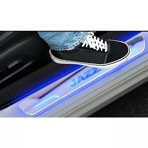 Auto Pearl Car Door Foot Step Led Sill/Scuff Plates Mirror Finish Silver Compatible For Honda Jazz 2015 E Model, LEDSillPLATE_Sil_Jazz2015EModel (Set of 4)