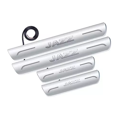 Auto Pearl Car Door Foot Step Led Sill/Scuff Plates Mirror Finish Silver Compatible For Honda Jazz 2015 E Model, LEDSillPLATE_Sil_Jazz2015EModel (Set of 4)