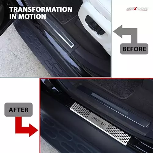 AllExtreme Car Door Foot Step Sill Plate Mirror Finish Silver Stainless Stee Compatible For Hyryder  (Set of 4)