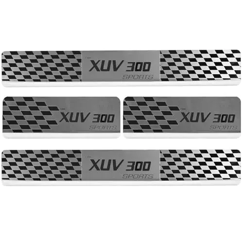AllExtreme Car Door Foot Step Sill Plate Mirror Finish Silver Stainless Stee Compatible For XUV-300  (Set of 4)