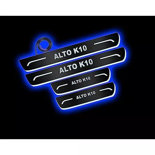 Auto Pearl Car Door Foot Step Led Sill/Scuff Plates Mirror Finish Black Compatible For Maruti Suzuki Alto K10 (2014), LEDBlklPLATE_Blk_AltoK10_2014 (Set of 4)