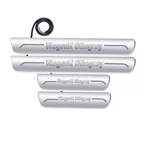 Auto Pearl Car Door Foot Step Led Sill/Scuff Plates Mirror Finish Silver Compatible For Maruti Suzuki Wagonr Stingray (2013-2017), LEDSillPLATE_Sil_WagonRStingray2013_17 (Set of 4)