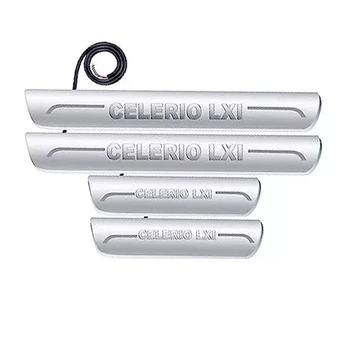 Auto Pearl Car Door Foot Step Led Sill/Scuff Plates Mirror Finish Silver Compatible For Maruti Suzuki Celerio Lxi 2014, LEDSillPLATE_Sil_CelerioLXI2014 (Set of 4)