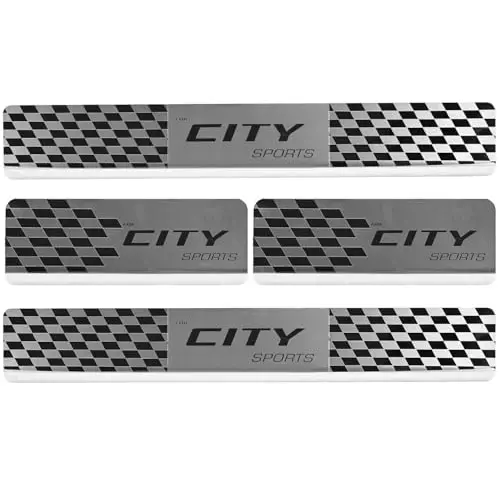 AllExtreme Car Door Foot Step Sill Plate Mirror Finish Silver Stainless Stee Compatible For City  (Set of 4)