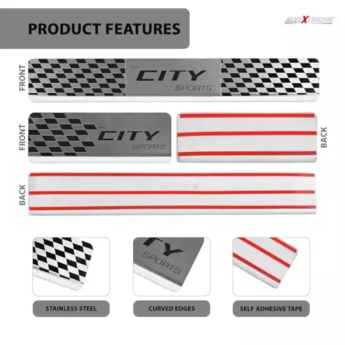 AllExtreme Car Door Foot Step Sill Plate Mirror Finish Silver Stainless Stee Compatible For City  (Set of 4)