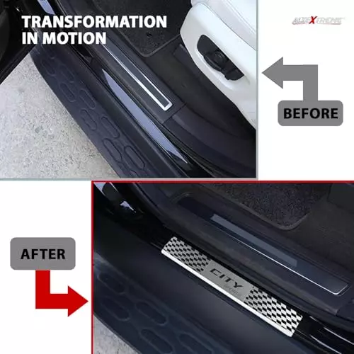 AllExtreme Car Door Foot Step Sill Plate Mirror Finish Silver Stainless Stee Compatible For City  (Set of 4)