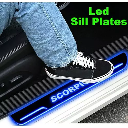 Auto Pearl Car Door Foot Step Led Sill/Scuff Plates Mirror Finish Black Compatible For Mahindra Scorpio (2009-2014), LEDBlklPLATE_Blk_Scorpio2009_14 (Set of 4)
