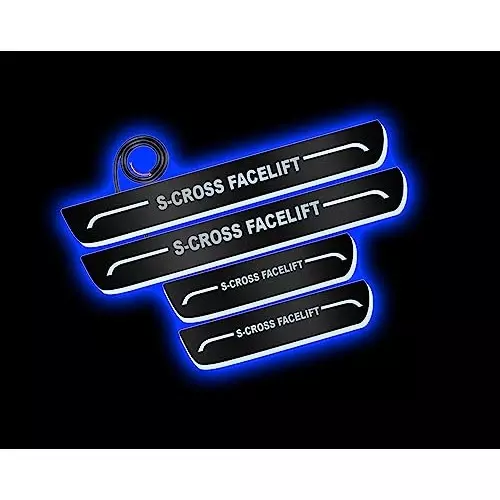Auto Pearl Car Door Foot Step Led Sill/Scuff Plates Mirror Finish Black Compatible For Maruti Suzuki S Cross Facelift (2017-2020), LEDBlklPLATE_Blk_SCrossFacelift2017_20 (Set of 4)