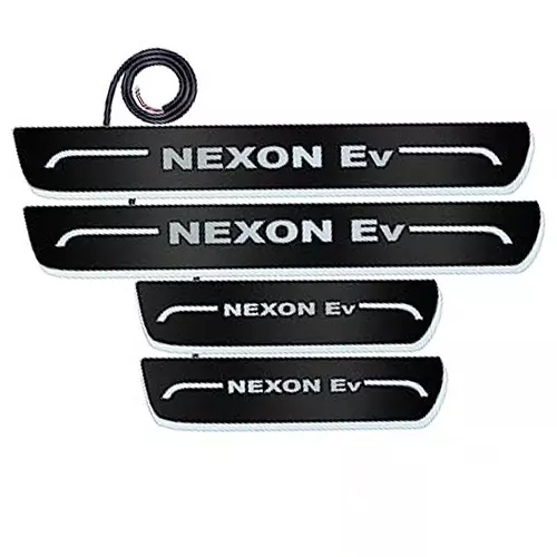 Auto Pearl Car Door Foot Step Led Sill/Scuff Plates Mirror Finish Black Compatible For Tata Nexon Ev 2020, LEDBlklPLATE_Blk_NexonEv2020 (Set of 4)