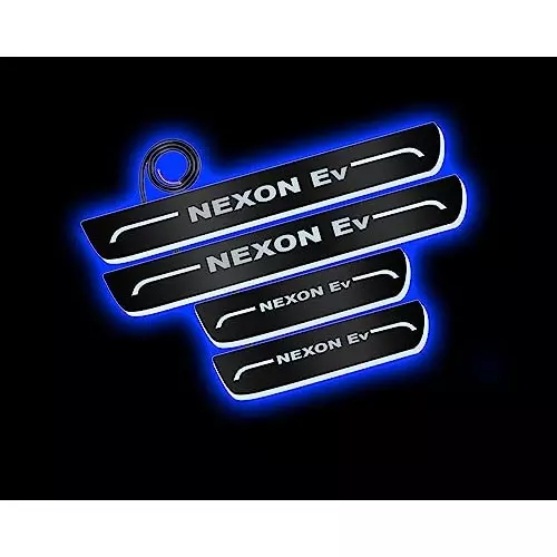 Auto Pearl Car Door Foot Step Led Sill/Scuff Plates Mirror Finish Black Compatible For Tata Nexon Ev 2020, LEDBlklPLATE_Blk_NexonEv2020 (Set of 4)
