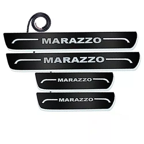Auto Pearl Car Door Foot Step Led Sill/Scuff Plates Mirror Finish Black Compatible For Mahindra Marazzo 2019, LEDBlklPLATE_Blk_Marazzo2019 (Set of 4)