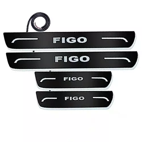 Auto Pearl Car Door Foot Step Led Sill/Scuff Plates Mirror Finish Black Compatible For Ford Figo T1 (2010-2012), LEDBlklPLATE_Blk_FigoT1_2010_12 (Set of 4)