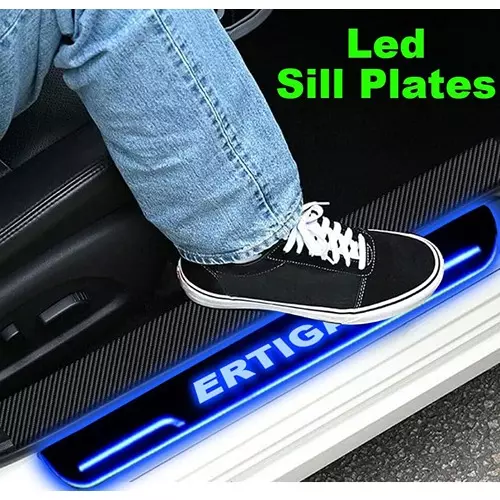 Auto Pearl Car Door Foot Step Led Sill/Scuff Plates Mirror Finish Black Compatible For Maruti Suzuki Ertiga T1 (2012-2014), LEDBlklPLATE_Blk_ErtigaT1_2012_14 (Set of 4)